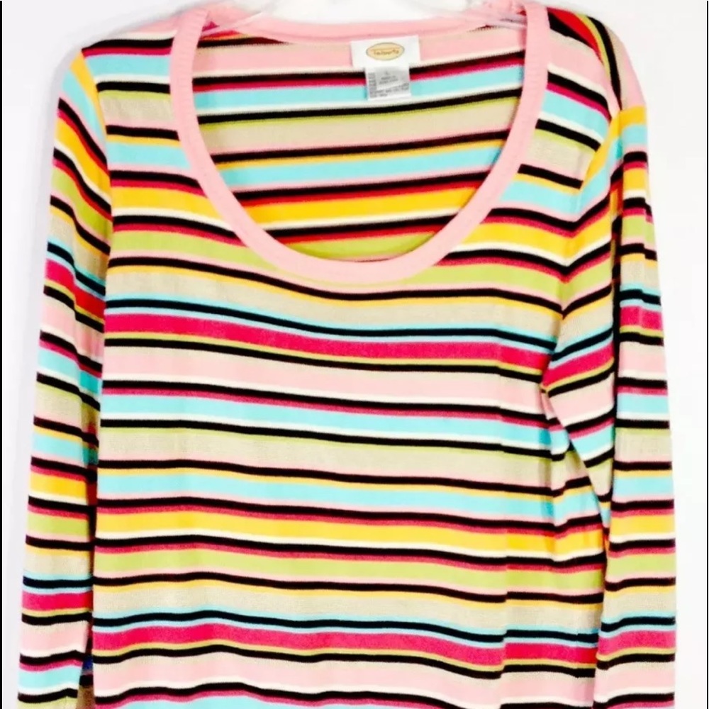 Talbots Lightweight Sweater Rainbow Colorful Striped pullover—layering love!